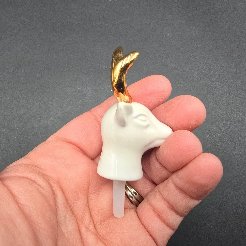 Nora Fleming Oh Deer Mini Stag Head White Gold Antlers Ceramic Retired Holiday